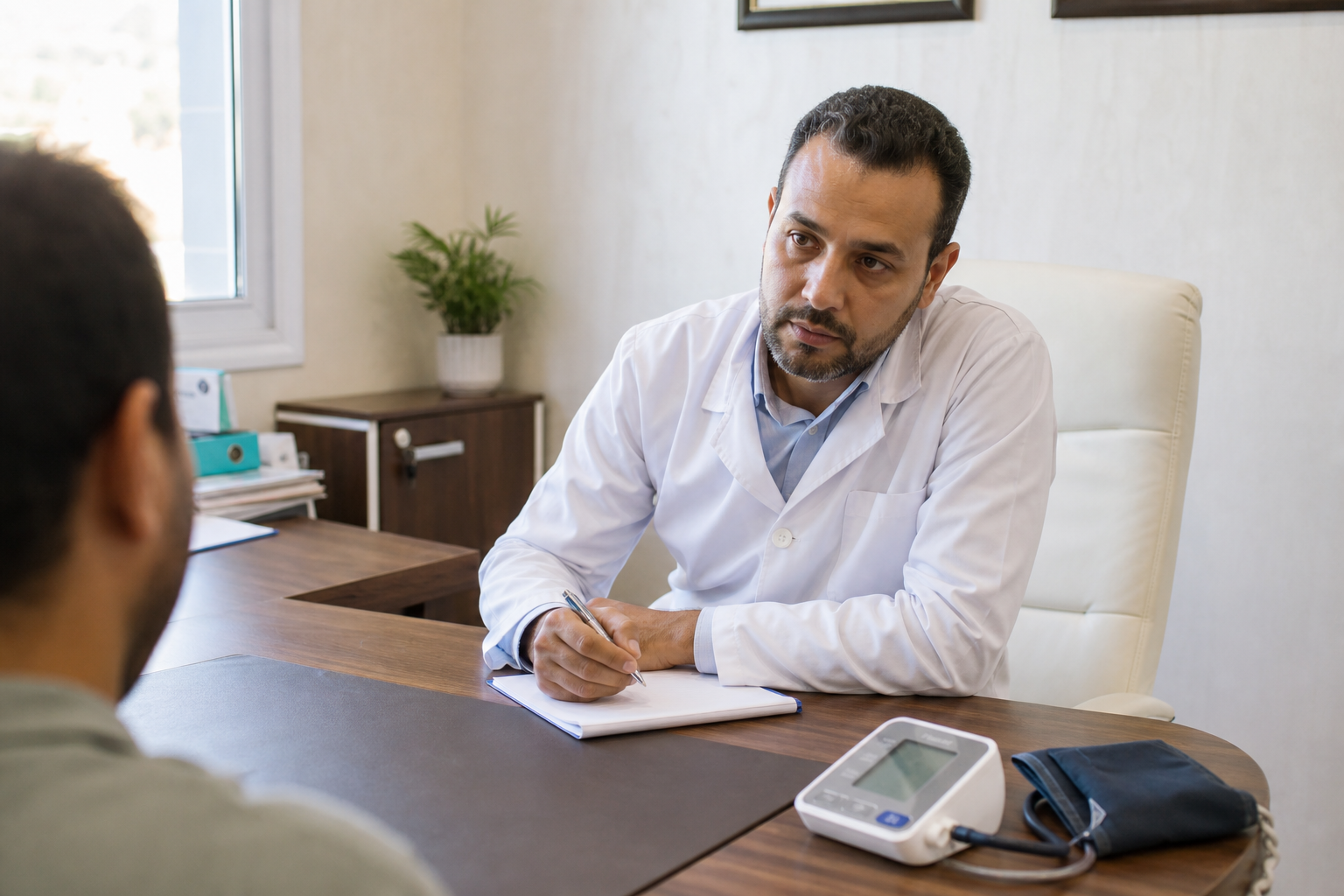 Le Dr. El Mrabet en consultation avec un patient